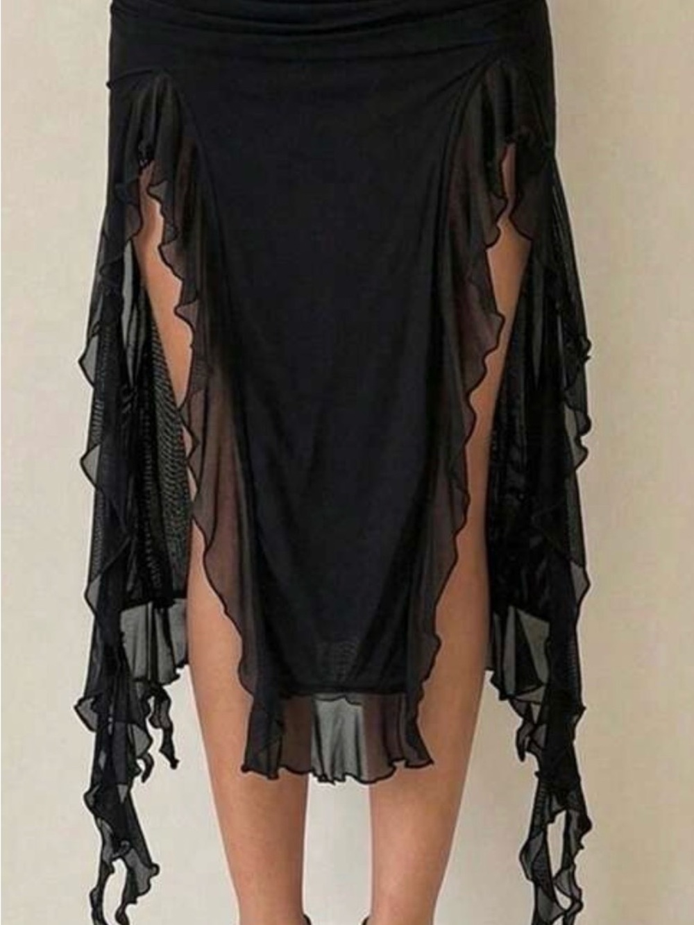 Brown Draped Ruffle Midi Skirt - Picture 4 of 4